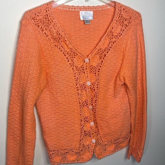 Christopher & Banks Orange Knit Button Front Cardigan with Flower Buttons Medium - Picture 6 of 9